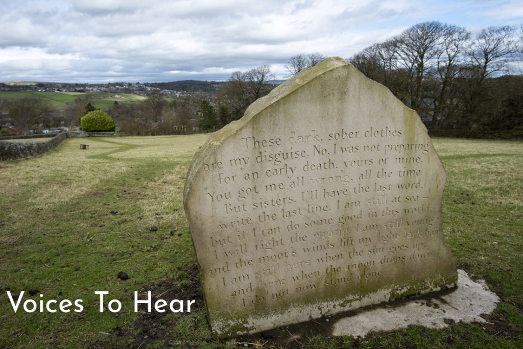 Voices to hear. The Anne Brontë Stone near the Brontë Museum in Haworth.
